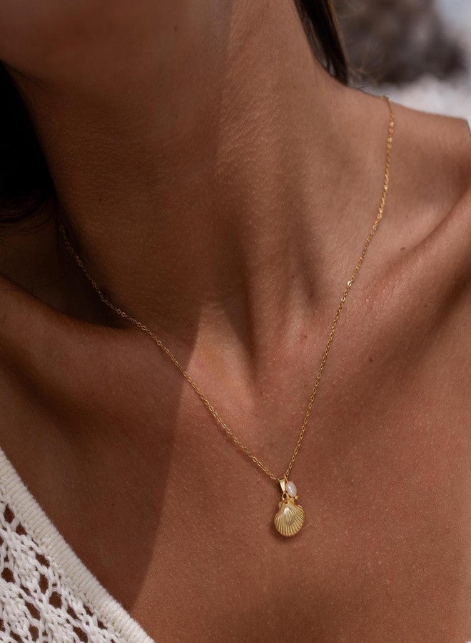 Ewrkbrㅤ Ewrkbr Summer Beach Necklace for Women,14k Gold Plated Cute Boho Pearl Shell Choker Necklaces for Women Trendy Dainty Seashell Gold Charm Necklace Waterproof Jewelry Womens - Image 4